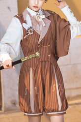 Braunes Ouji Lolita-Set mit Geigendruck und Streifen